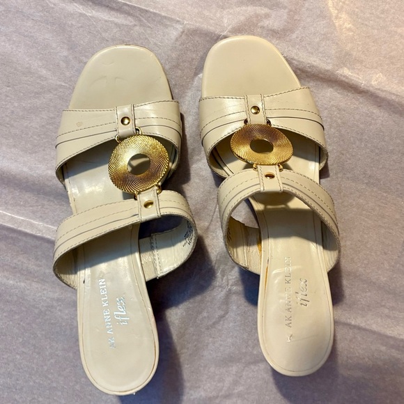 Anne Klein Cream Sandals with Gold Accent - Picture 2 of 16